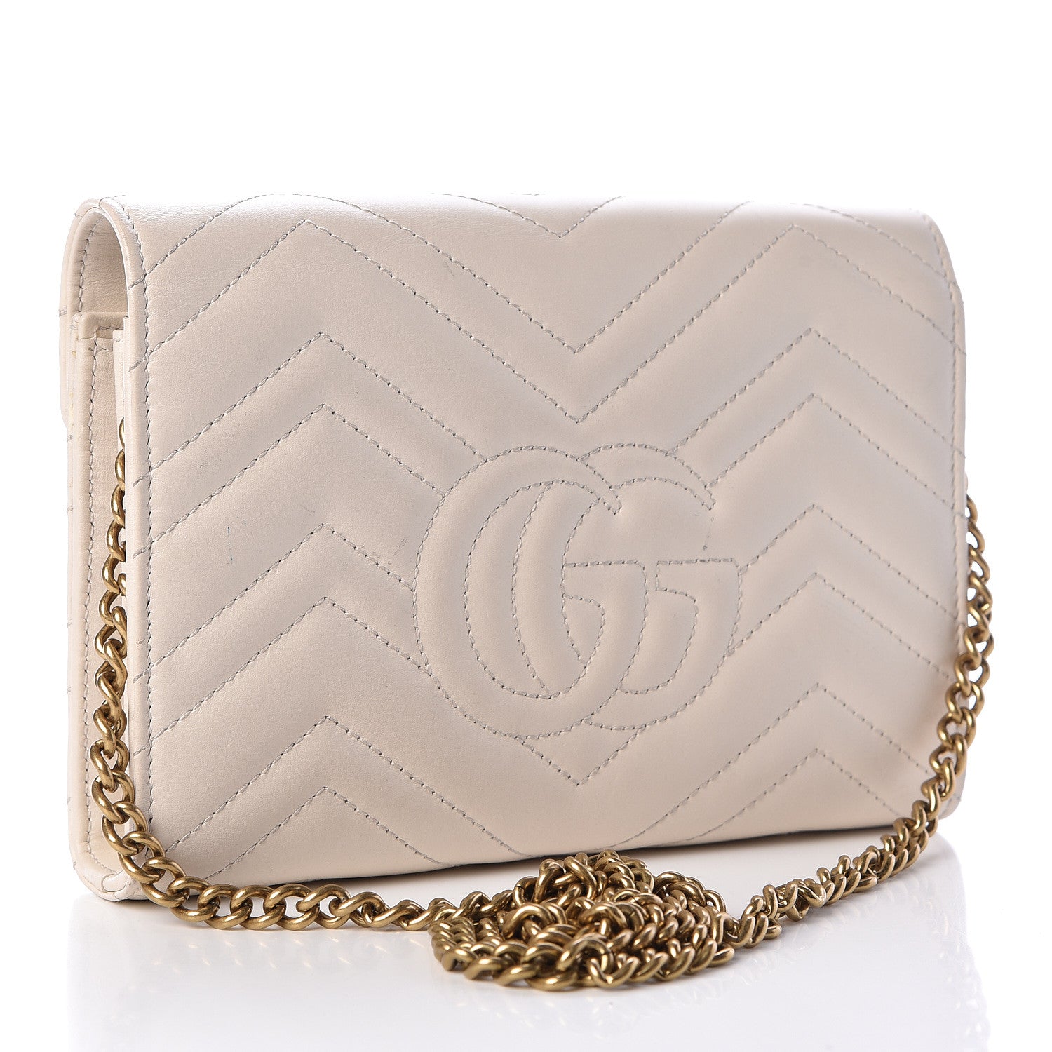 Gucci Calfskin Matelasse GG Marmont Chain Wallet Mystic White 3 of 18