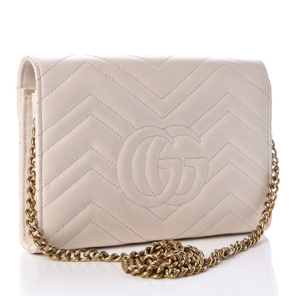 Gucci Calfskin Matelasse GG Marmont Chain Wallet Mystic White 3 of 18