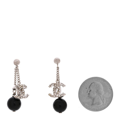 Chanel Crystal CC Bead Drop Earrings Silver Black 2 of 5