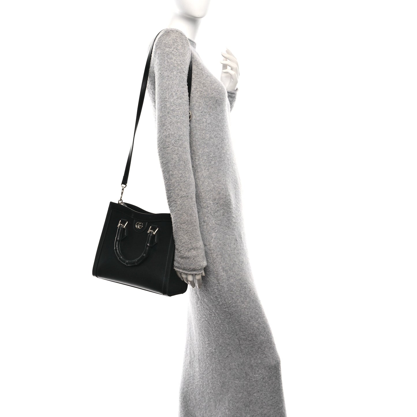 Sweetbread Calfskin Medium Diana Tote Bag Black