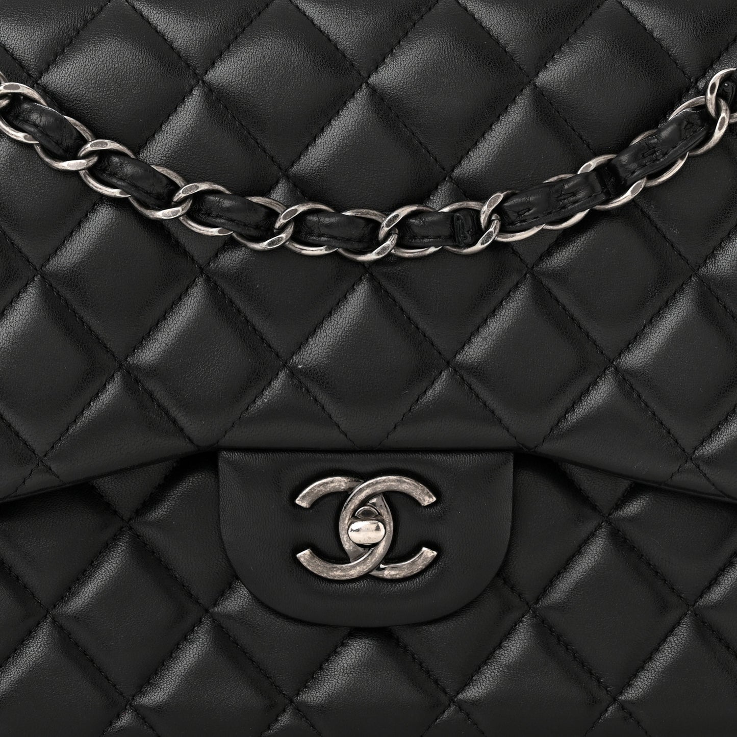 Lambskin Quilted Jumbo Double Flap Black