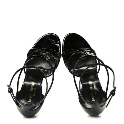 Saint Laurent Vernice Chiffon Cassandra 100 Ankle Strap Sandals 38 Black 2 of 10