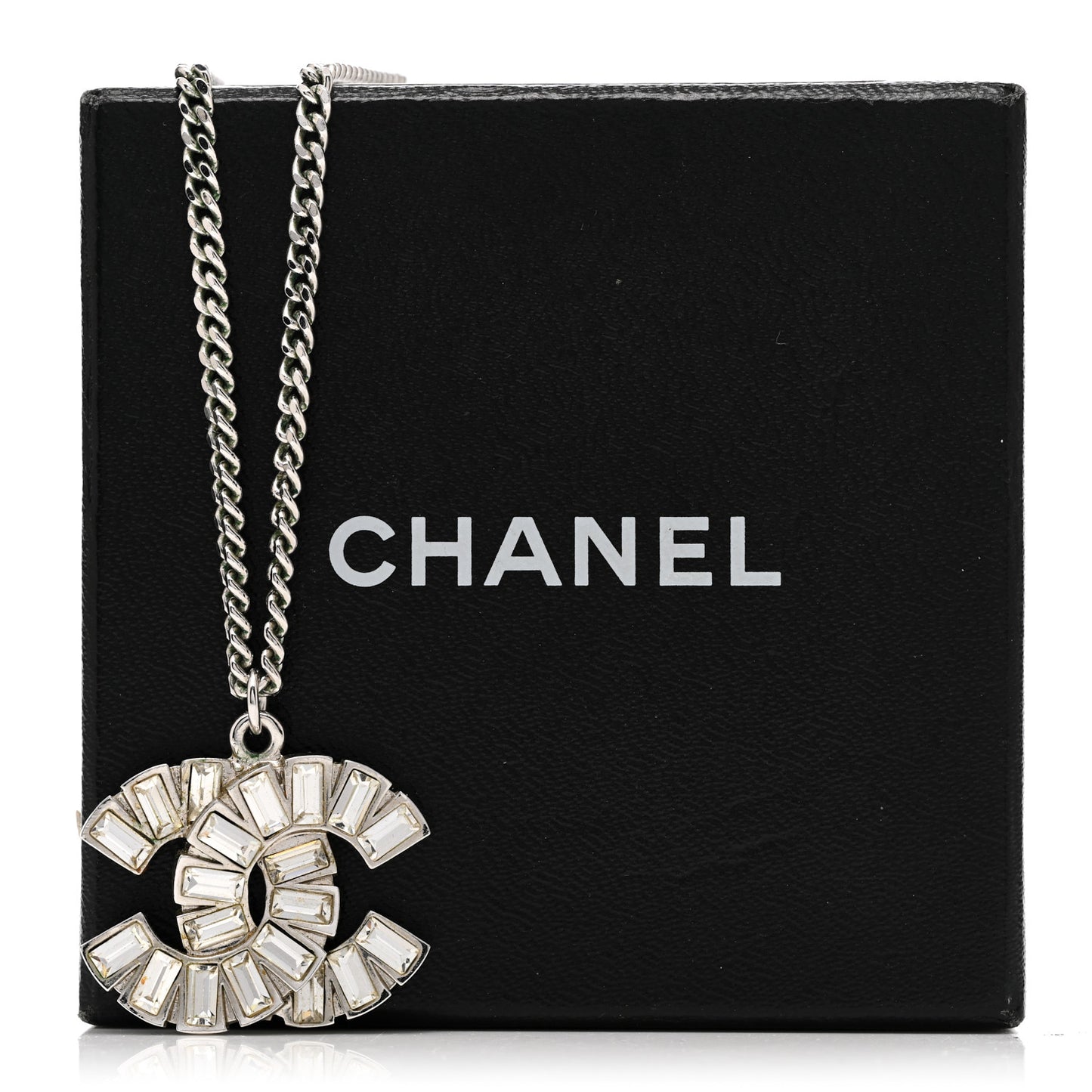 Baguette Crystal Large CC Necklace Silver