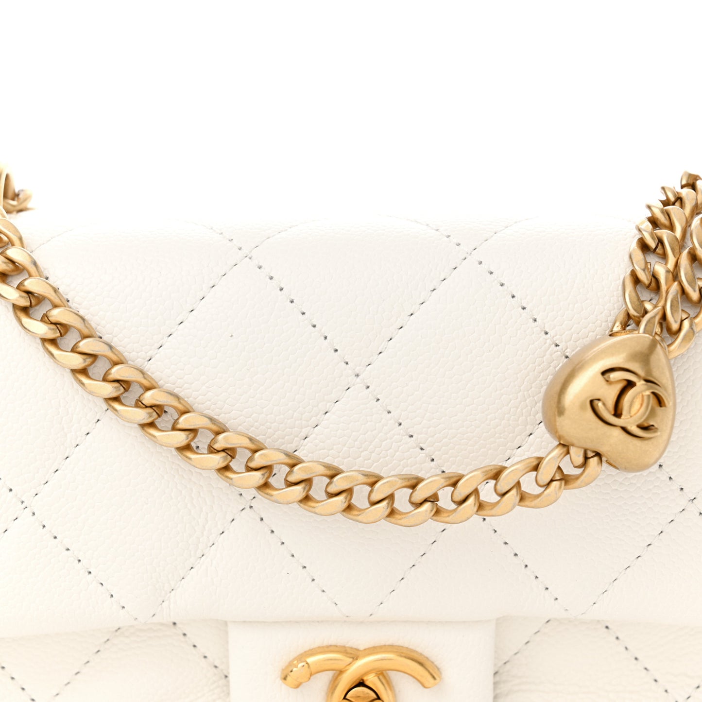 Caviar Quilted Mini Sweetheart Rectangular Flap White