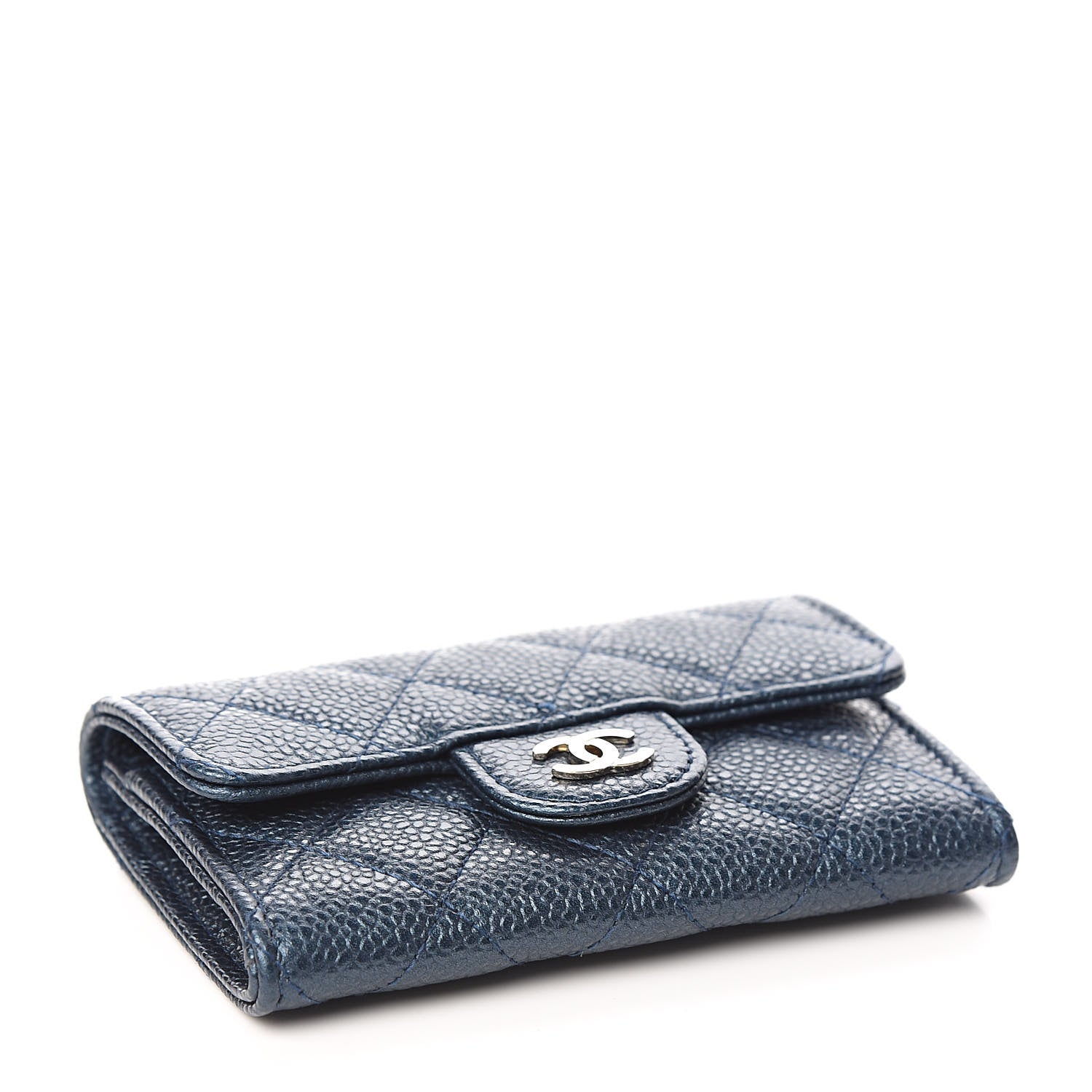 Chanel Metallic Caviar Quilted Flap Card Holder Dark Blue 4 of 9