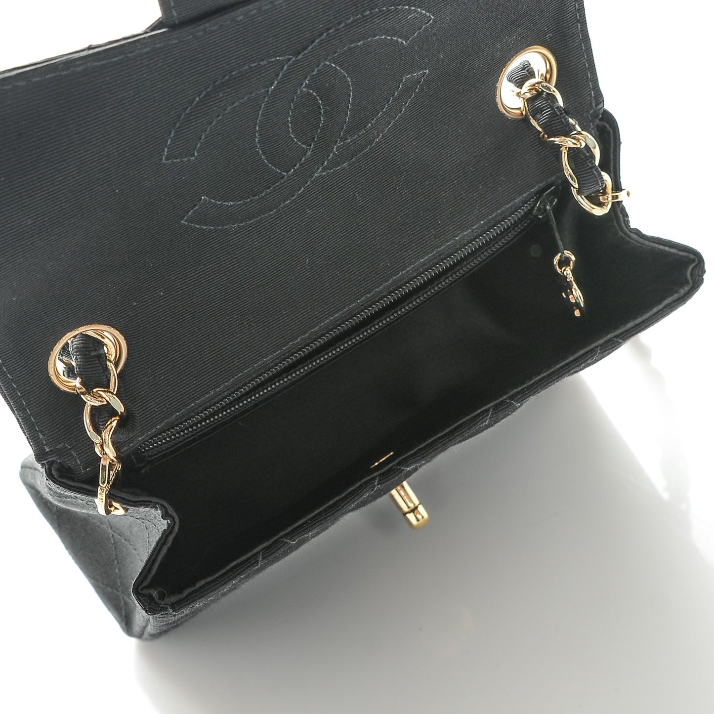 Grosgrain Quilted Mini Square Flap Black