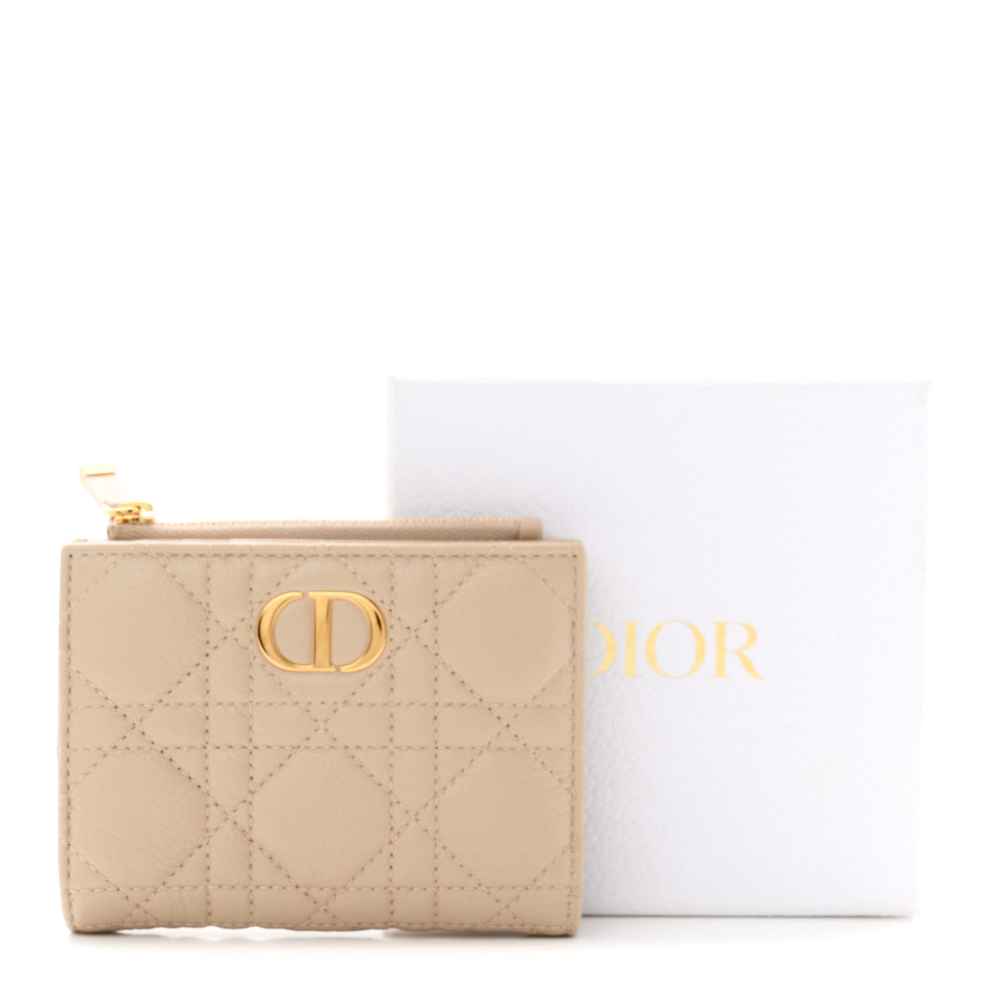 Grained Calfskin Supple Cannage Caro Dahlia Wallet Beige Beige