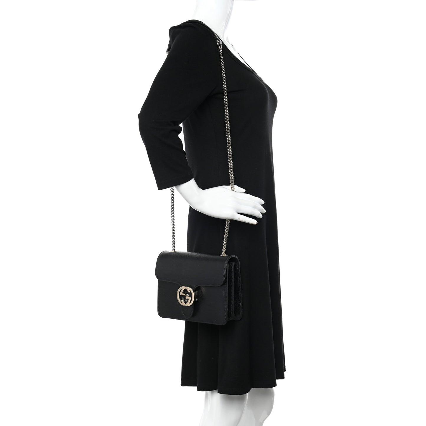 Dollar Calfskin Small Interlocking G Shoulder Bag Black