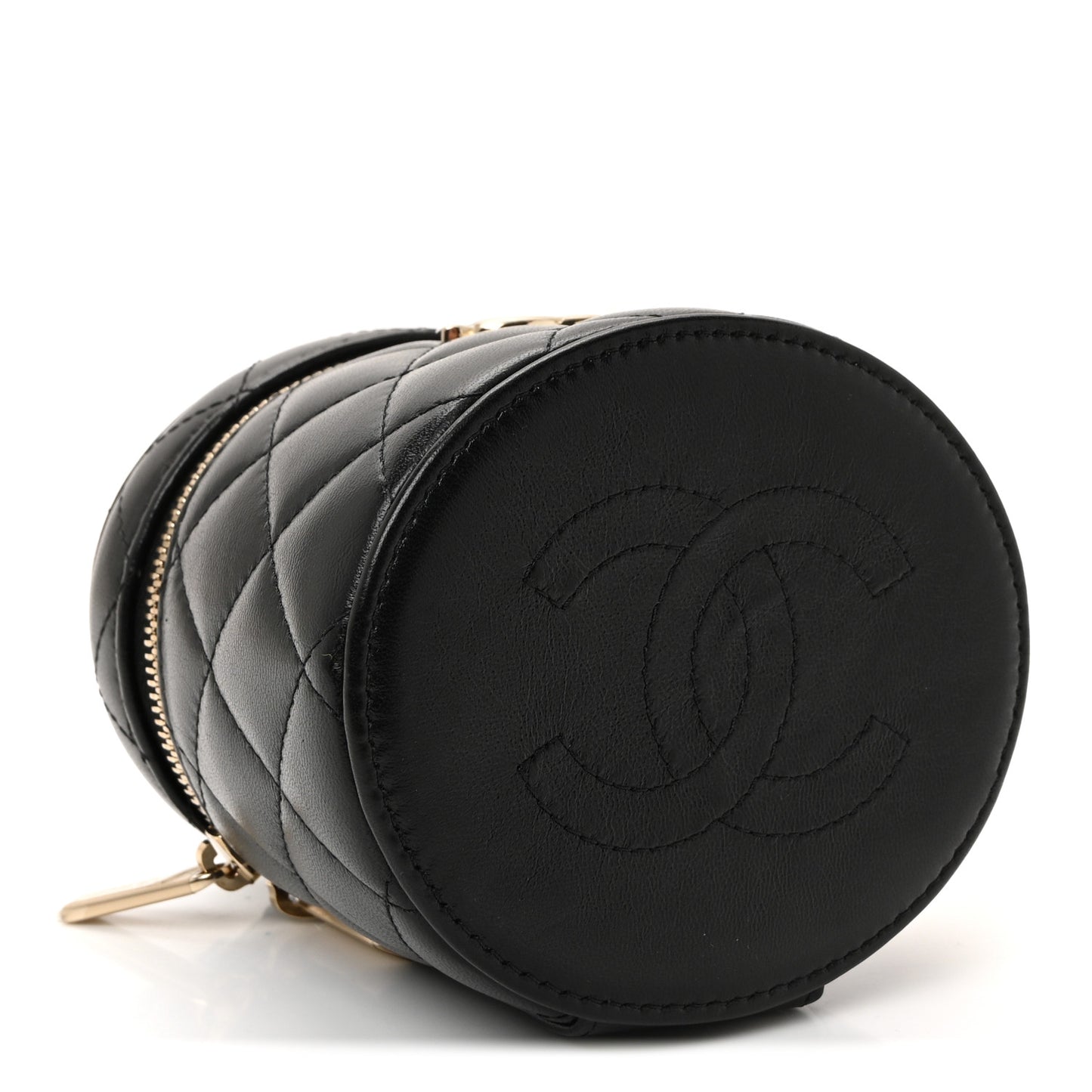 Lambskin Quilted Ruched Handle Vanity Case Black