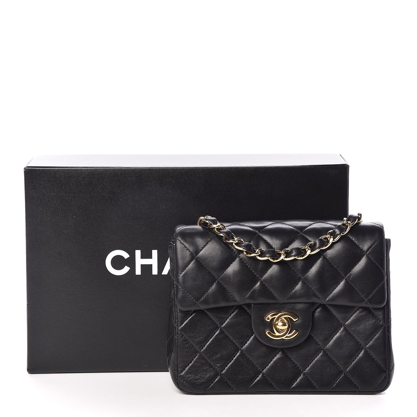 Lambskin Quilted Mini Square Flap Black