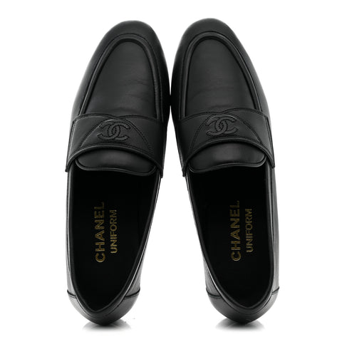 Lambskin Womens Stitched CC Loafers 35 Black
