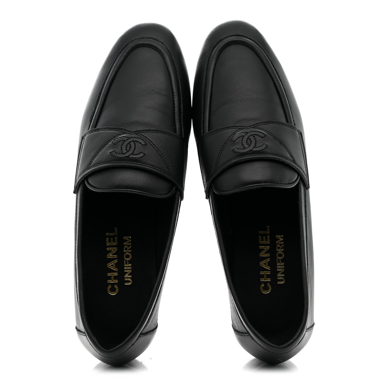 Chanel Lambskin Womens Stitched CC Loafers 35 Black 2 of 11
