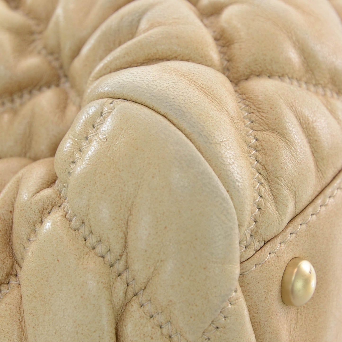 Lambskin Bubble Quilt Bowler Beige