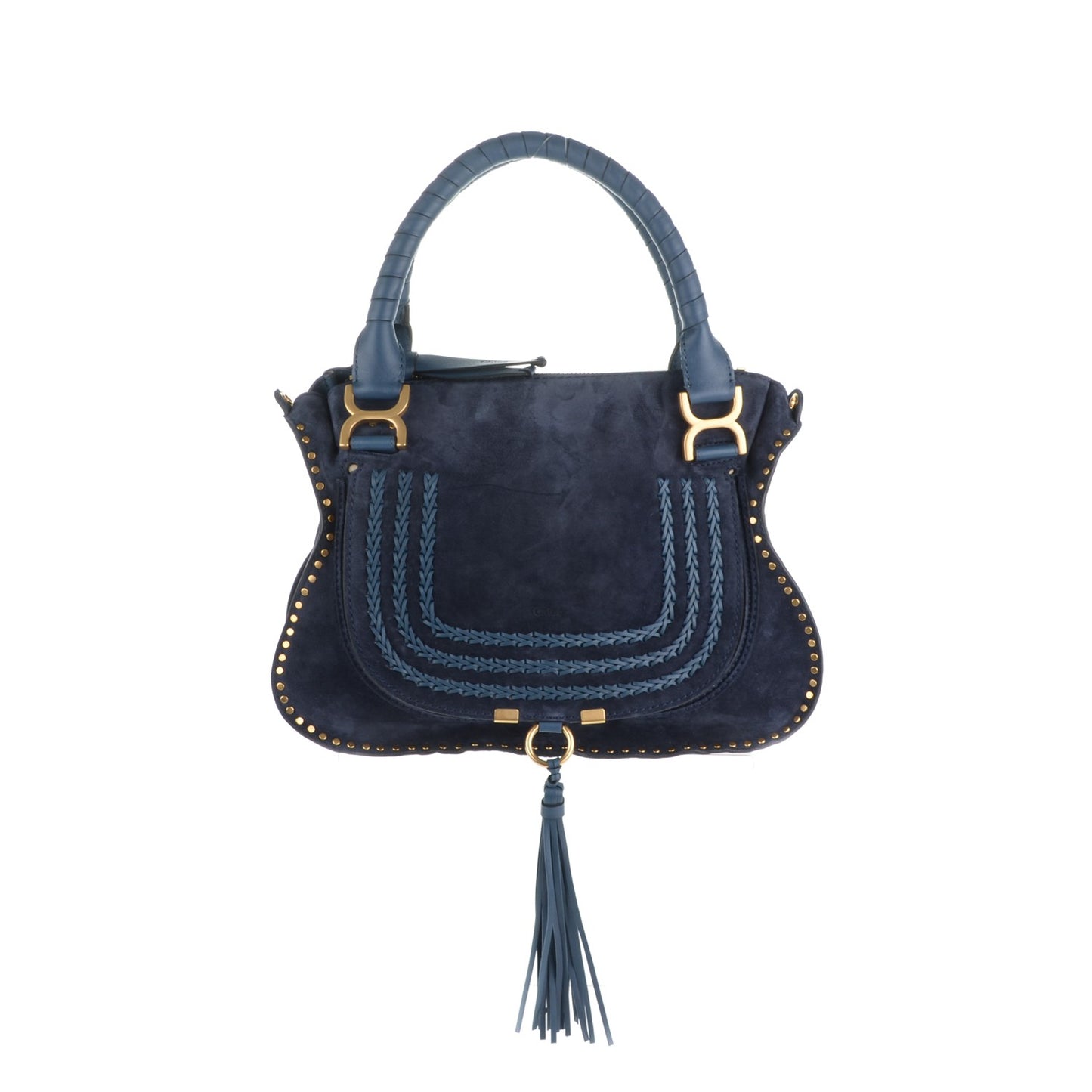 Suede Calfskin Braided Medium Marcie Satchel Navy