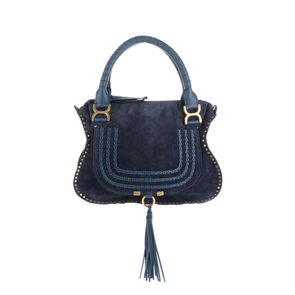 Chloe Suede Calfskin Braided Medium Marcie Satchel Navy 1 of 7