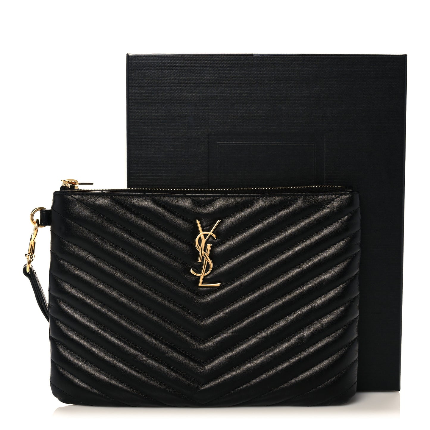 Calfskin Matelasse Chevron Monogram A5 Wristlet Black