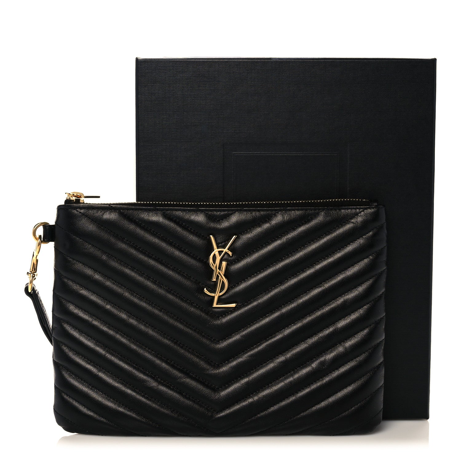 Saint Laurent Calfskin Matelasse Chevron Monogram A5 Wristlet Black 8 of 8