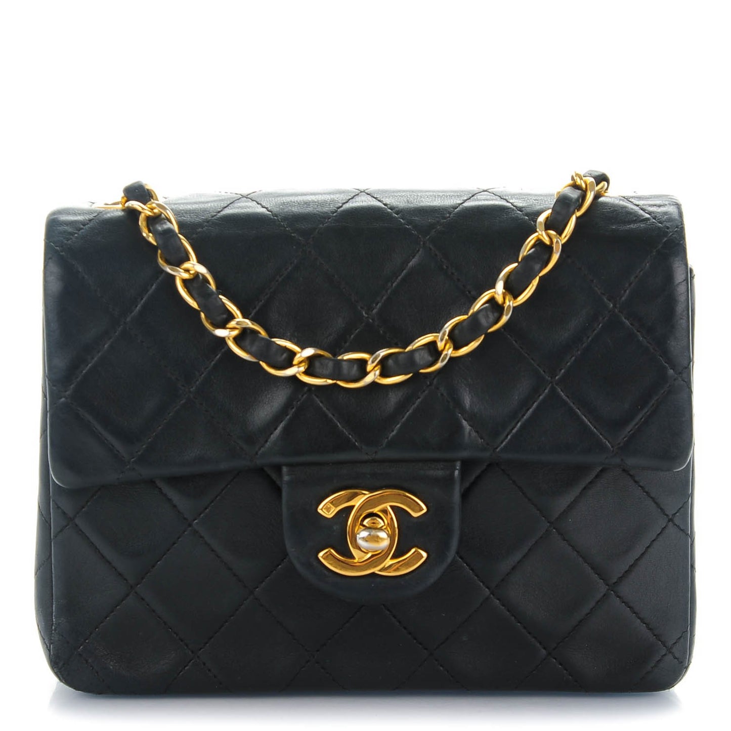 Lambskin Quilted Mini Square Flap Black
