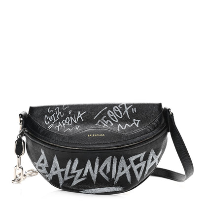 Balenciaga Agneau Arena Graffiti All Over XS Souvenir Belt Bag Black White 1 of 12