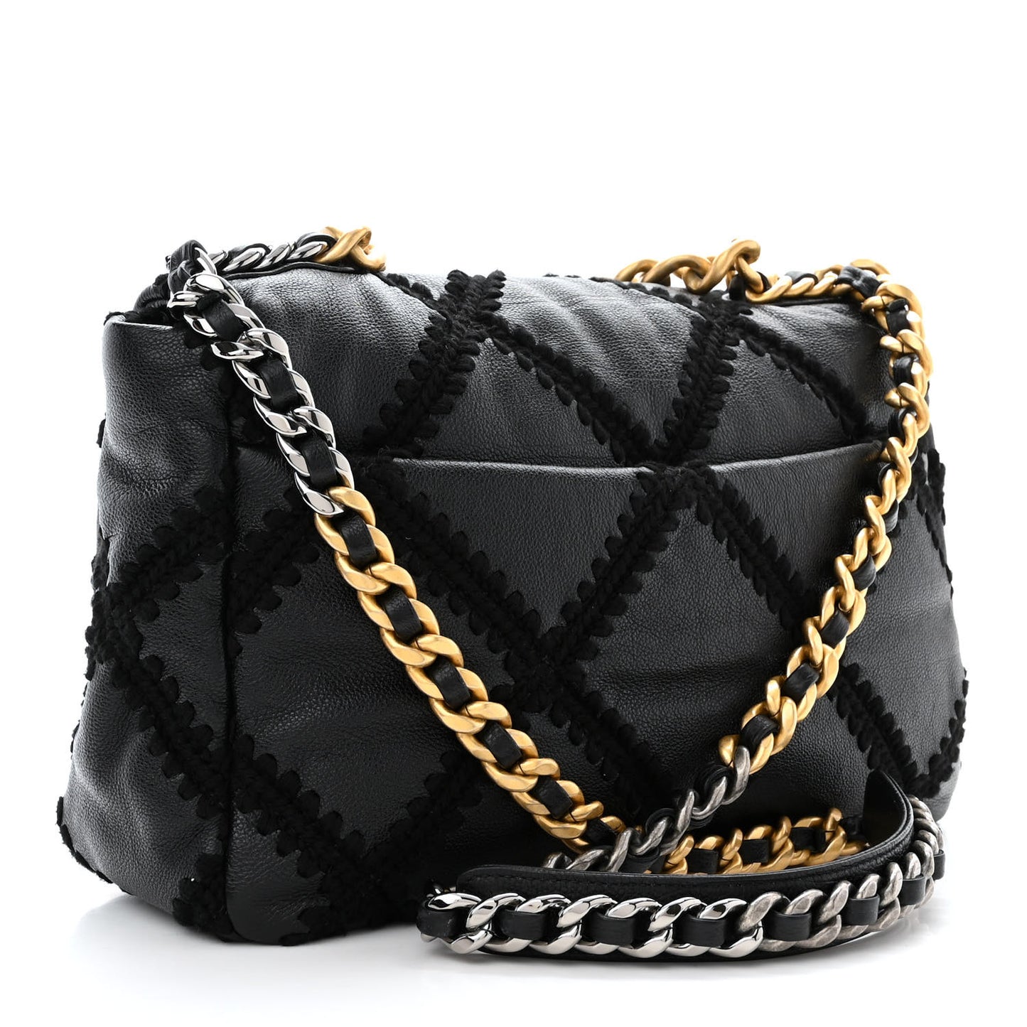 Calfskin Crochet Large Chanel 19 Flap Black