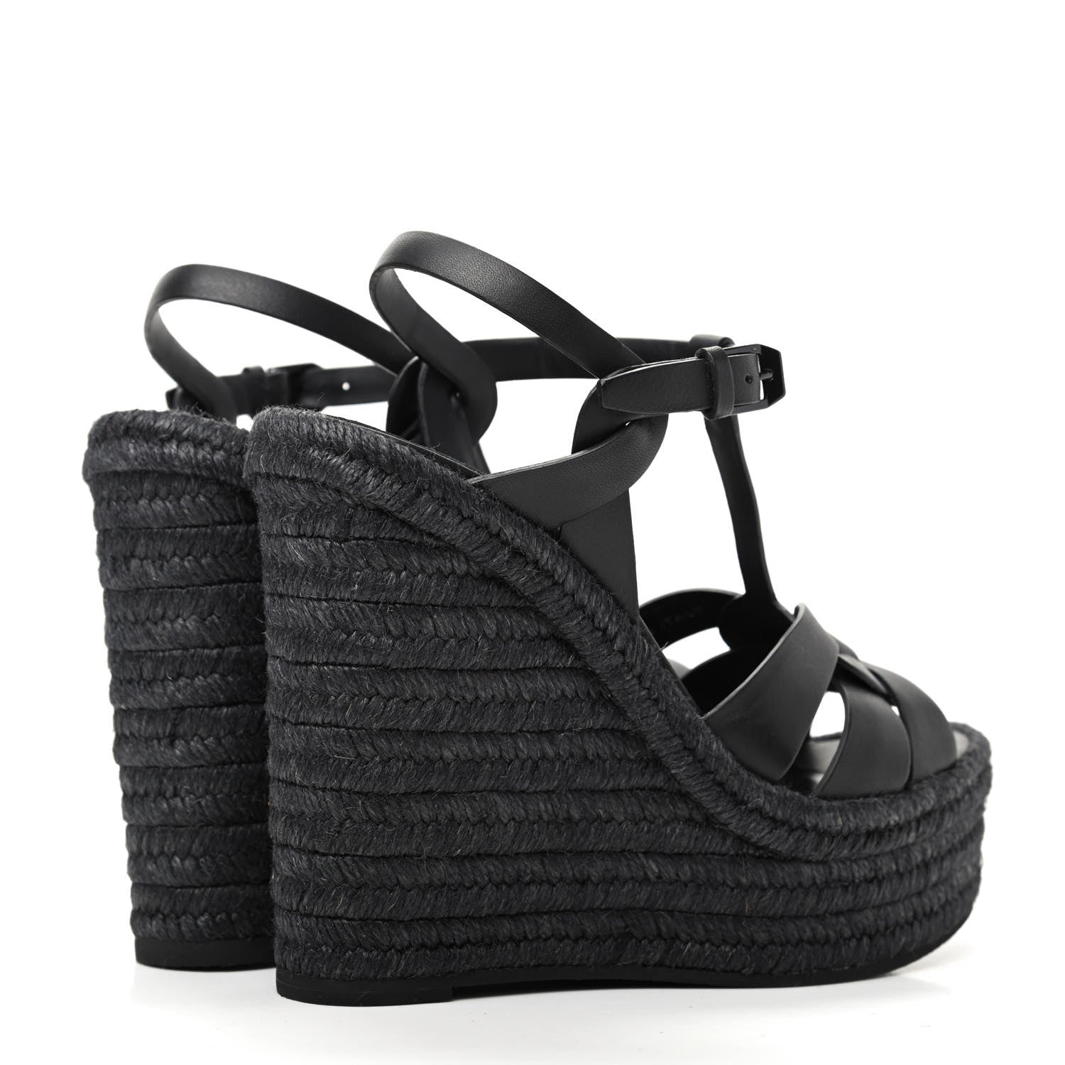 Saint Laurent Calfskin Tribute 95 Platform Espadrille Wedge Sandals 36.5 Black 4 of 8