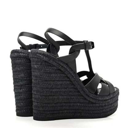 Saint Laurent Calfskin Tribute 95 Platform Espadrille Wedge Sandals 36.5 Black 4 of 8