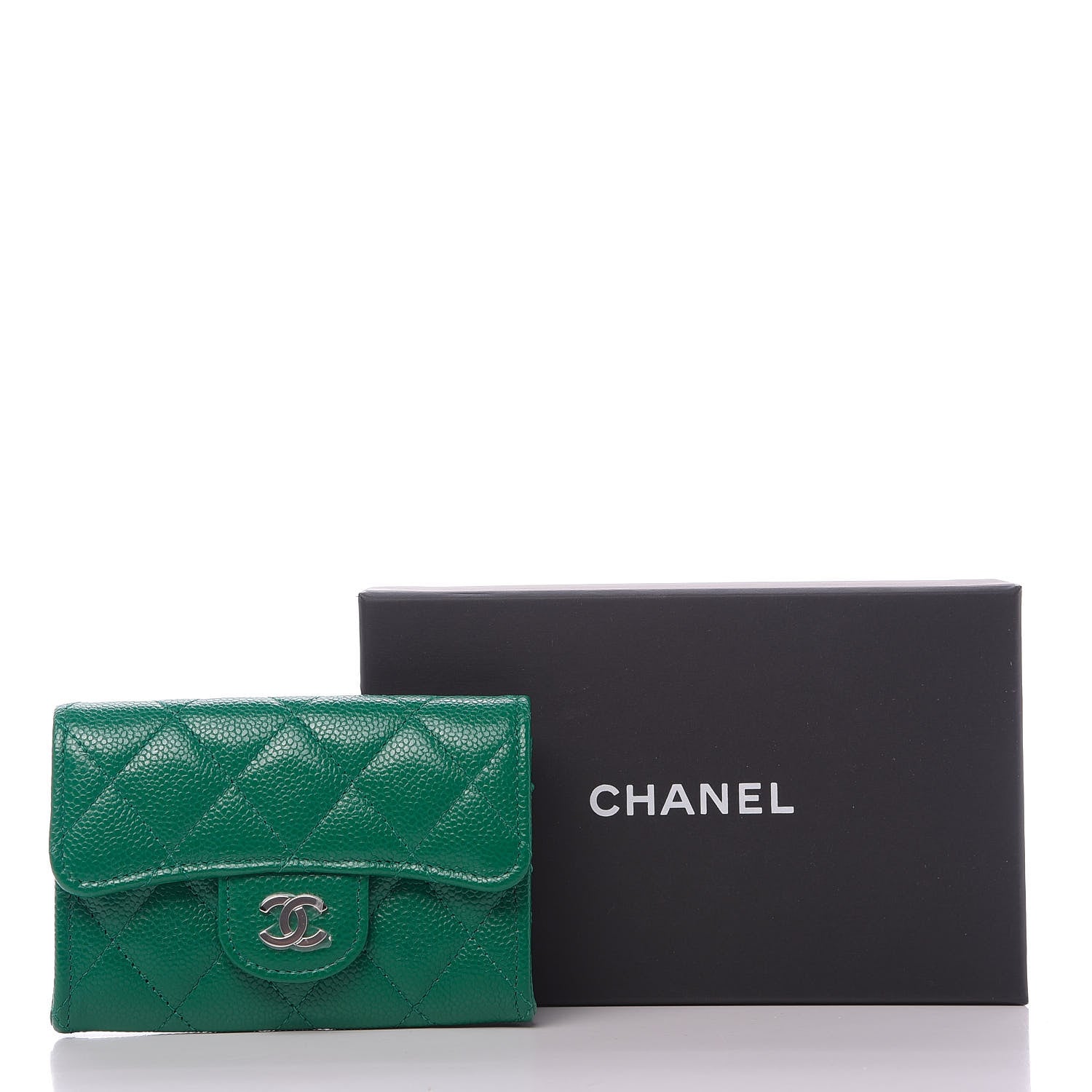 Chanel Caviar Quilted Flap Card Holder Wallet Green 10 of 10