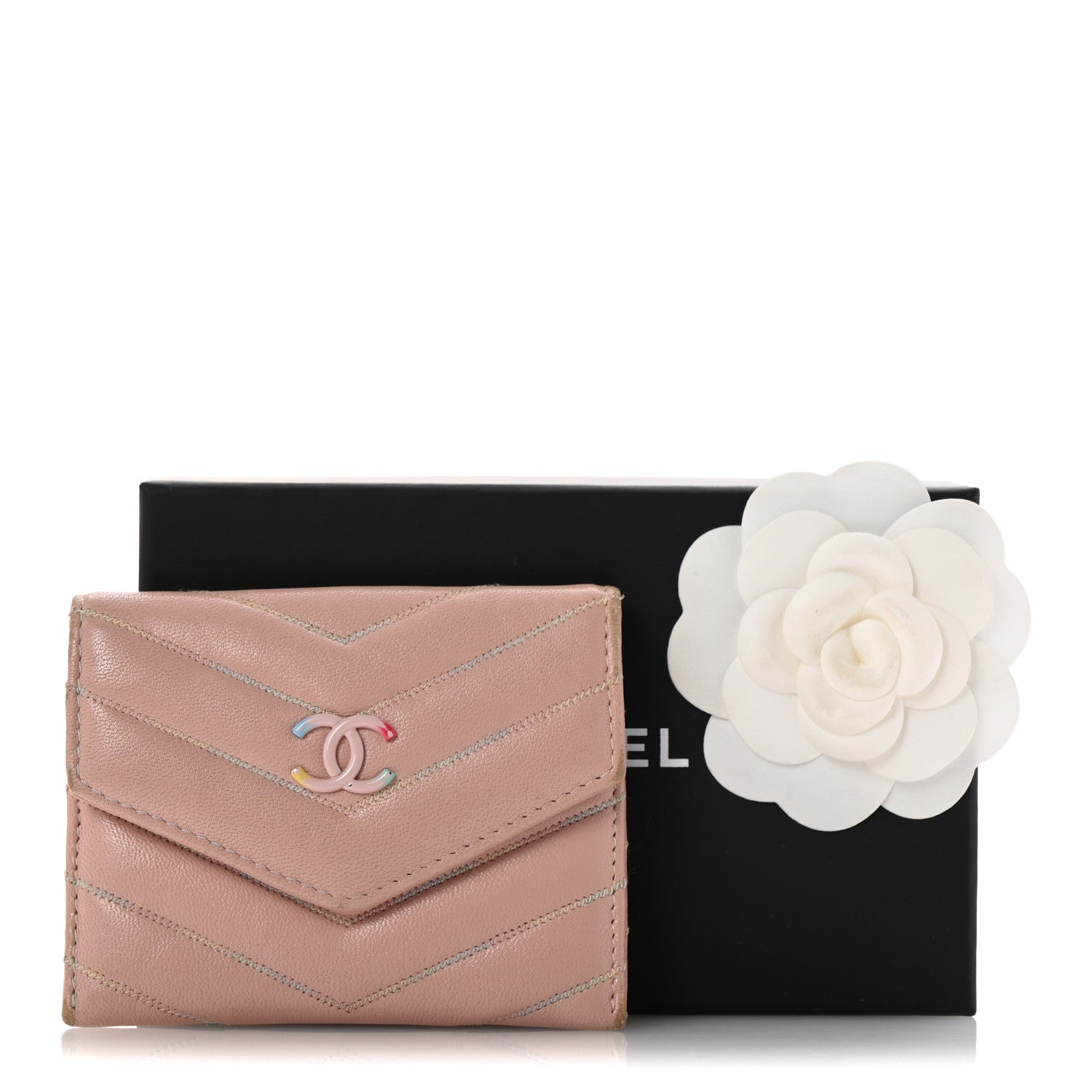 Chanel Lambskin Chevron Quilted Card Holder Light Pink 13 of 13
