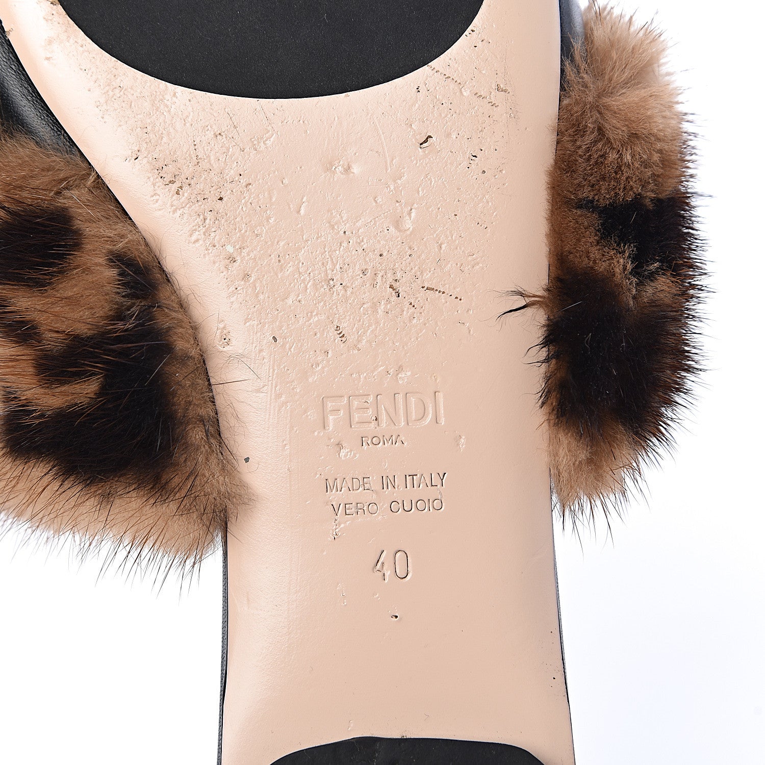 Fendi Calfskin Mink Fur FF Flat Mules 40 Black 7 of 12