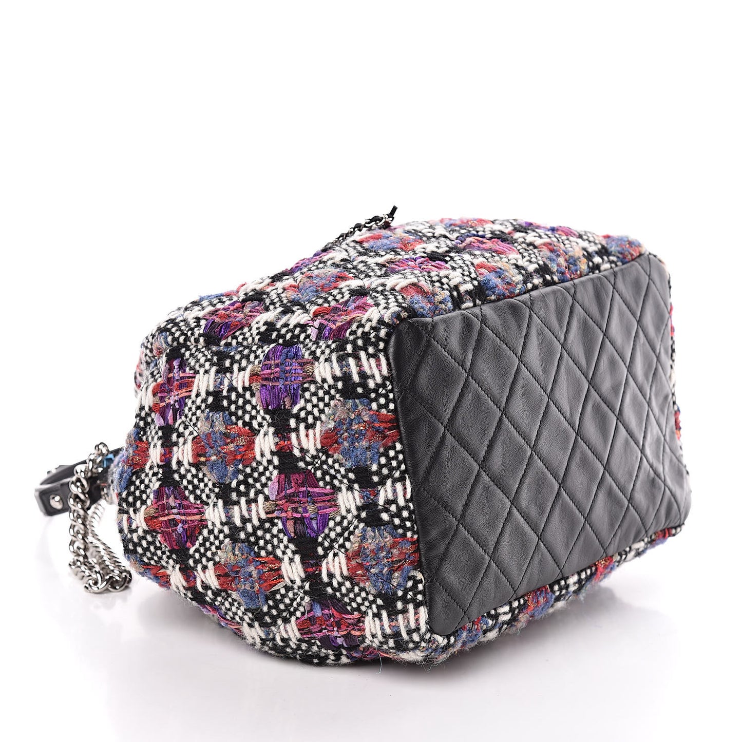 Tweed Calfskin Medium CC Chain Drawstring Tote Black Multicolor