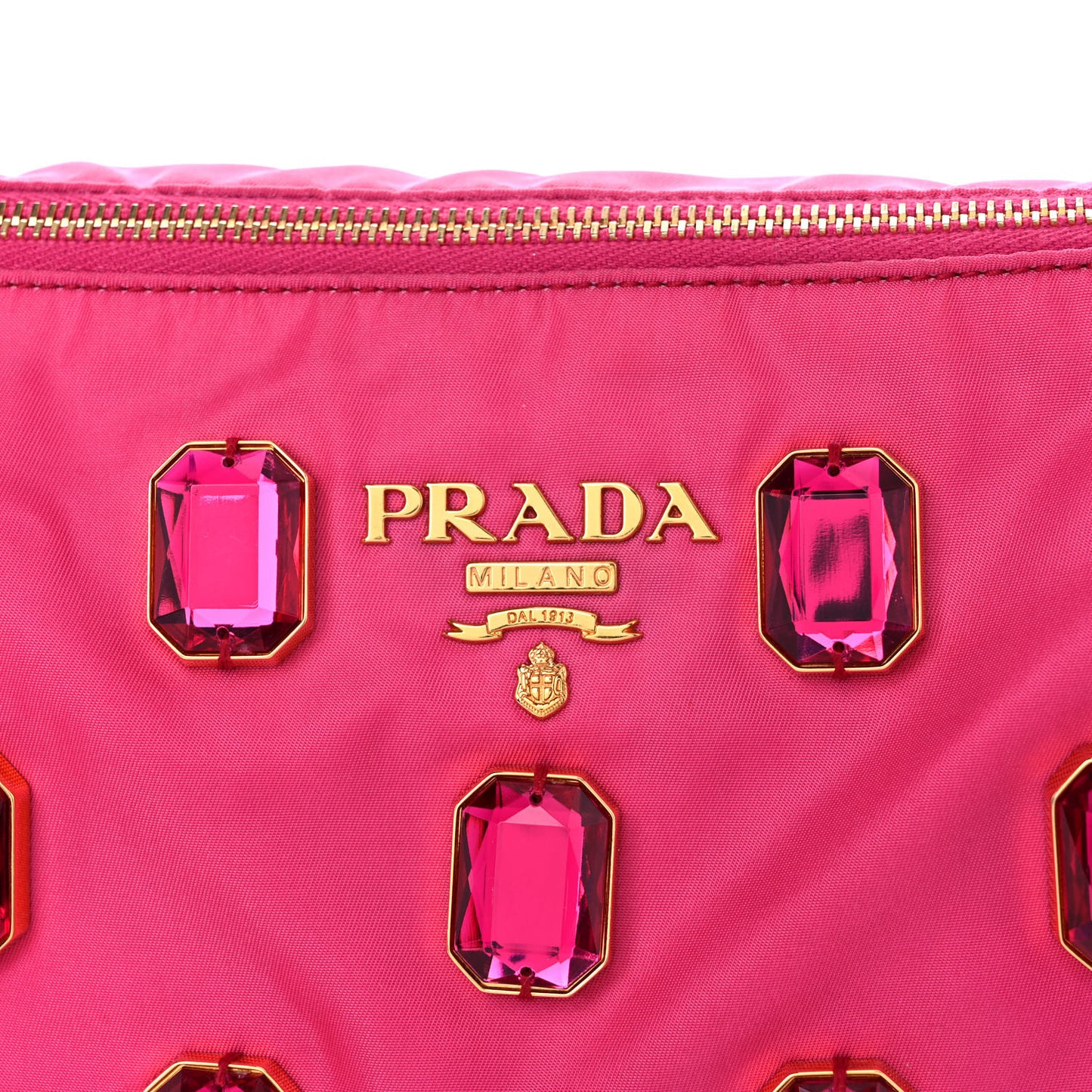 Tessuto Nylon Pietre Jeweled Shoulder Bag Fuxia