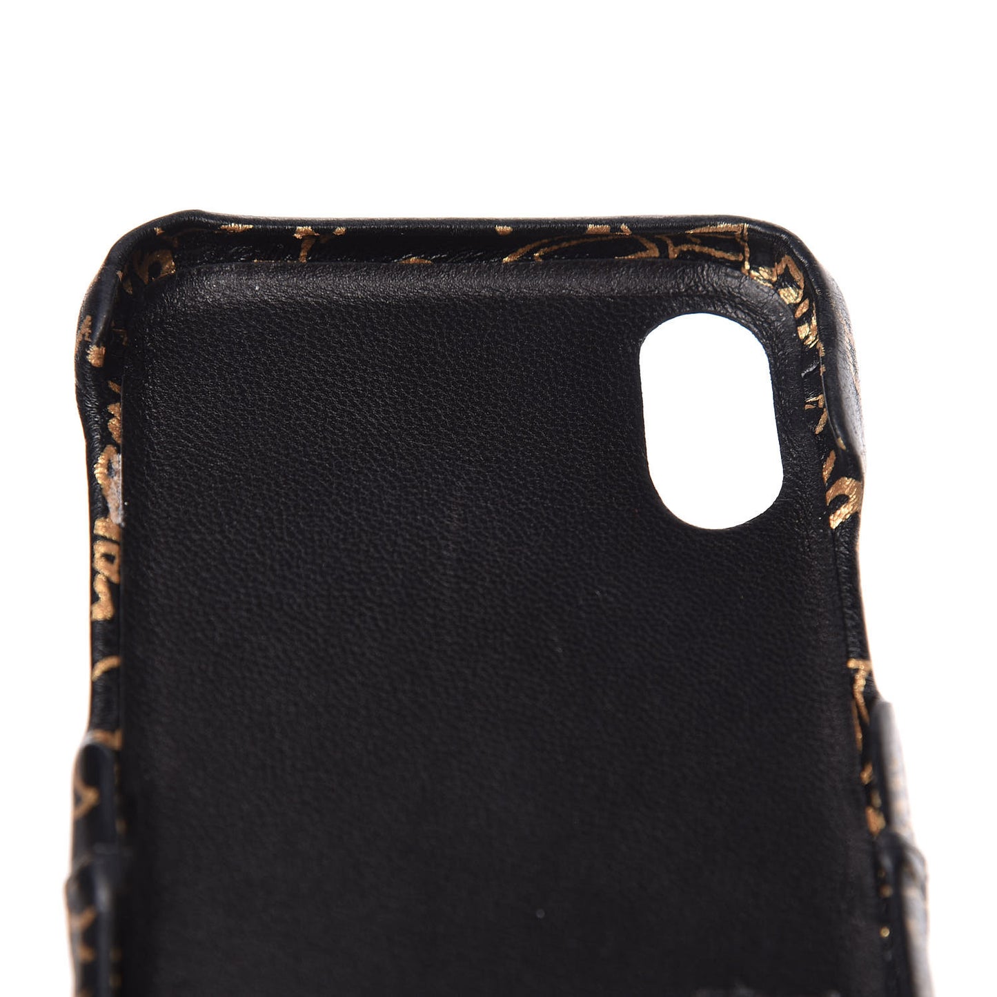 Lambskin Quilted iPhone X Coco Tech Egyptian Graffiti Case Black Gold