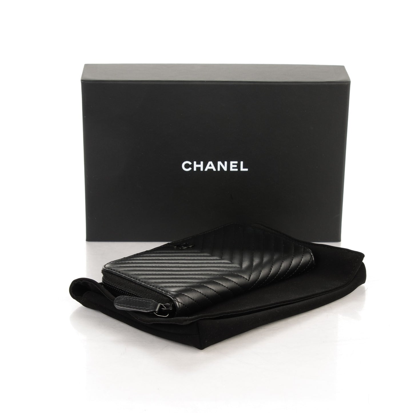 Lambskin Chevron Quilted Small Zip Around Wallet So Black