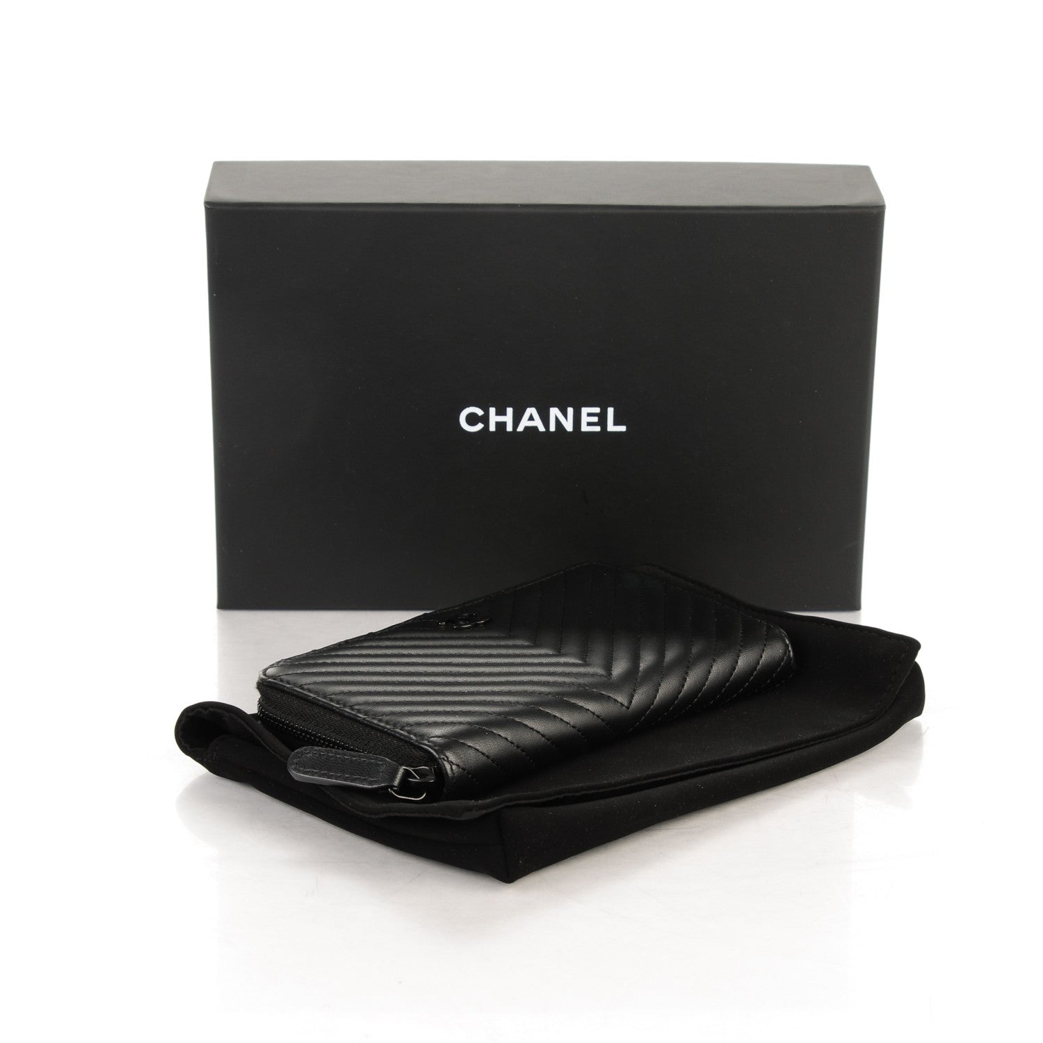 Chanel Lambskin Chevron Quilted Small Zip Around Wallet So Black 4 of 8
