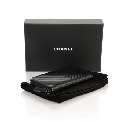 Chanel Lambskin Chevron Quilted Small Zip Around Wallet So Black 4 of 8