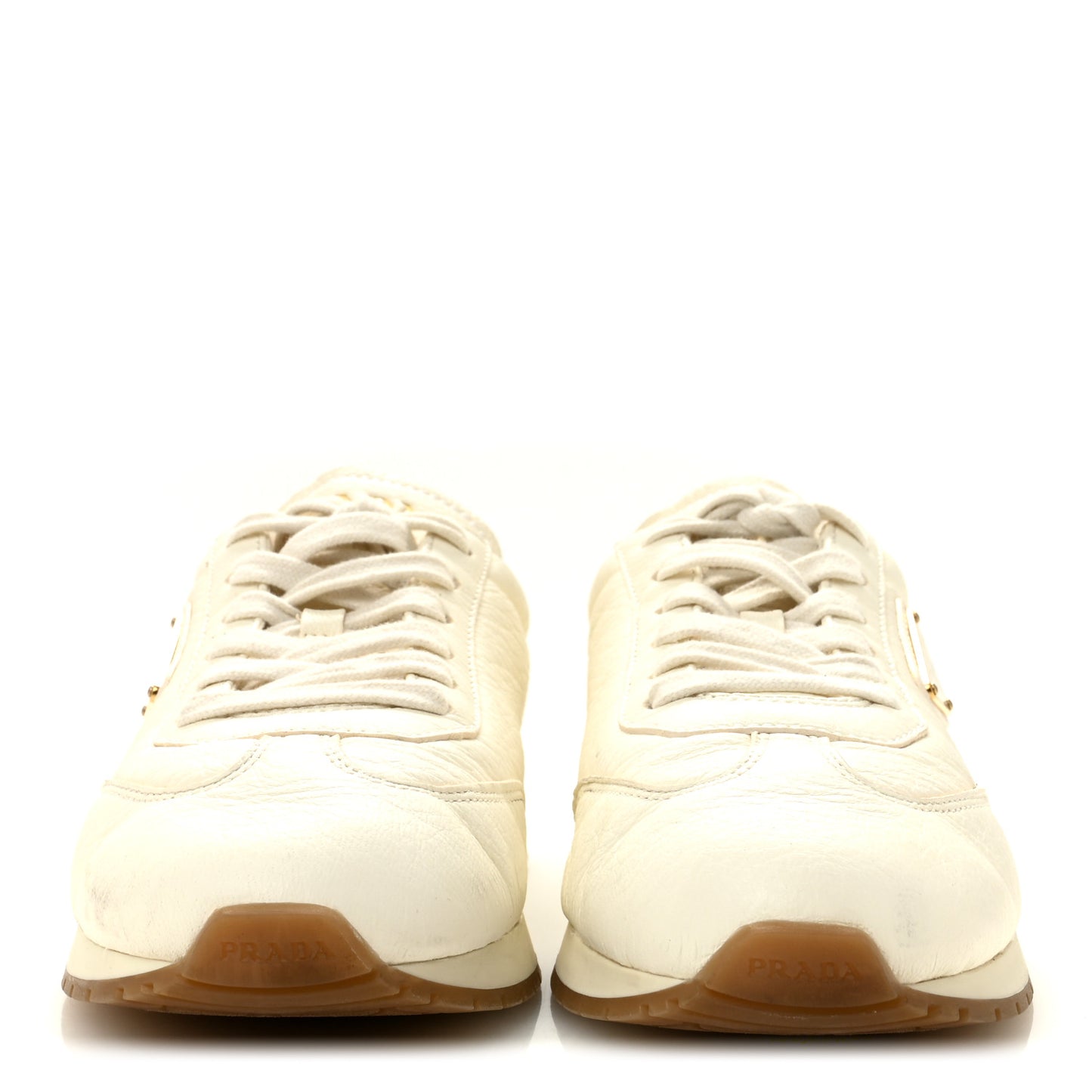 Calfskin Metal Triangle Logo Womens Sneakers 40 Neutral