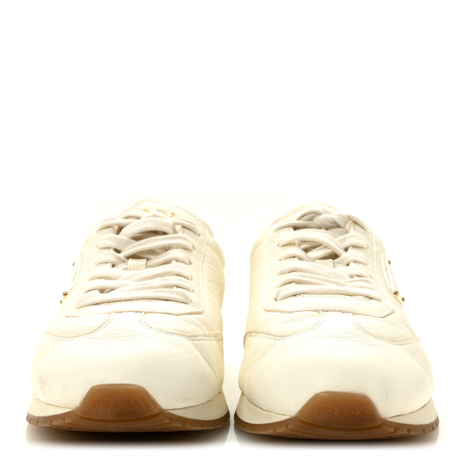 Prada Calfskin Metal Triangle Logo Womens Sneakers 40 Neutral 3 of 13