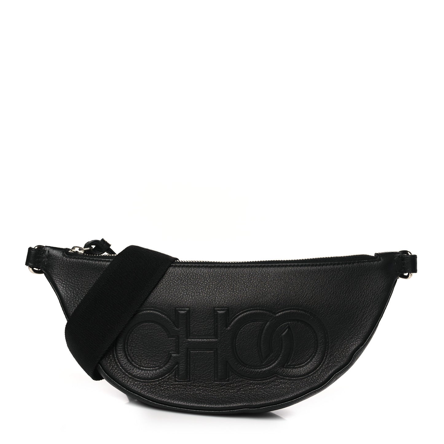 Calfskin Logo Embossed Half Moon Shoulder Bag Black