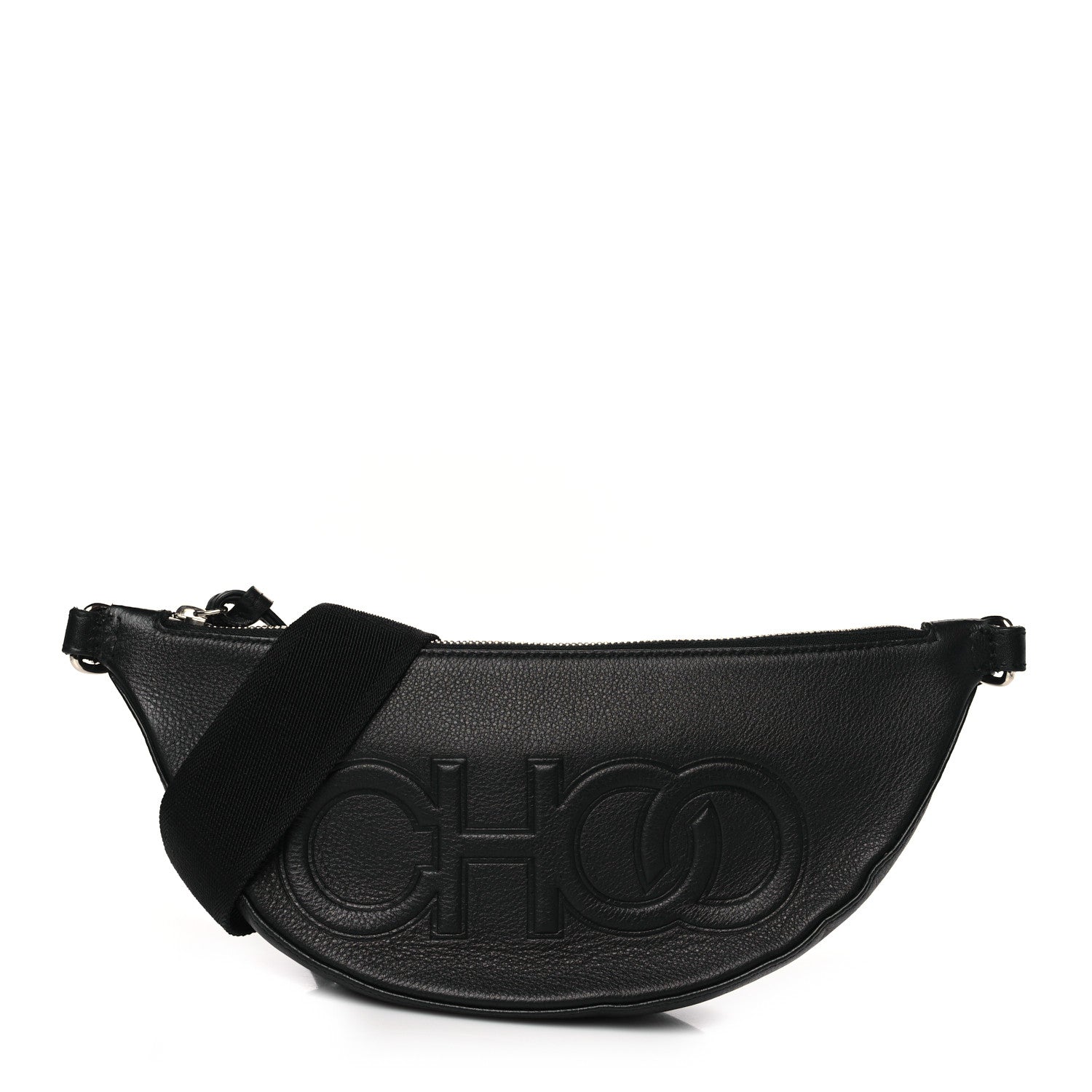 Jimmy Choo Calfskin Logo Embossed Half Moon Shoulder Bag Black 1 of 9
