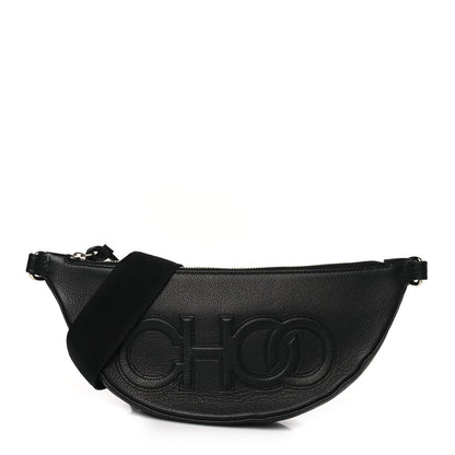 Jimmy Choo Calfskin Logo Embossed Half Moon Shoulder Bag Black 1 of 9