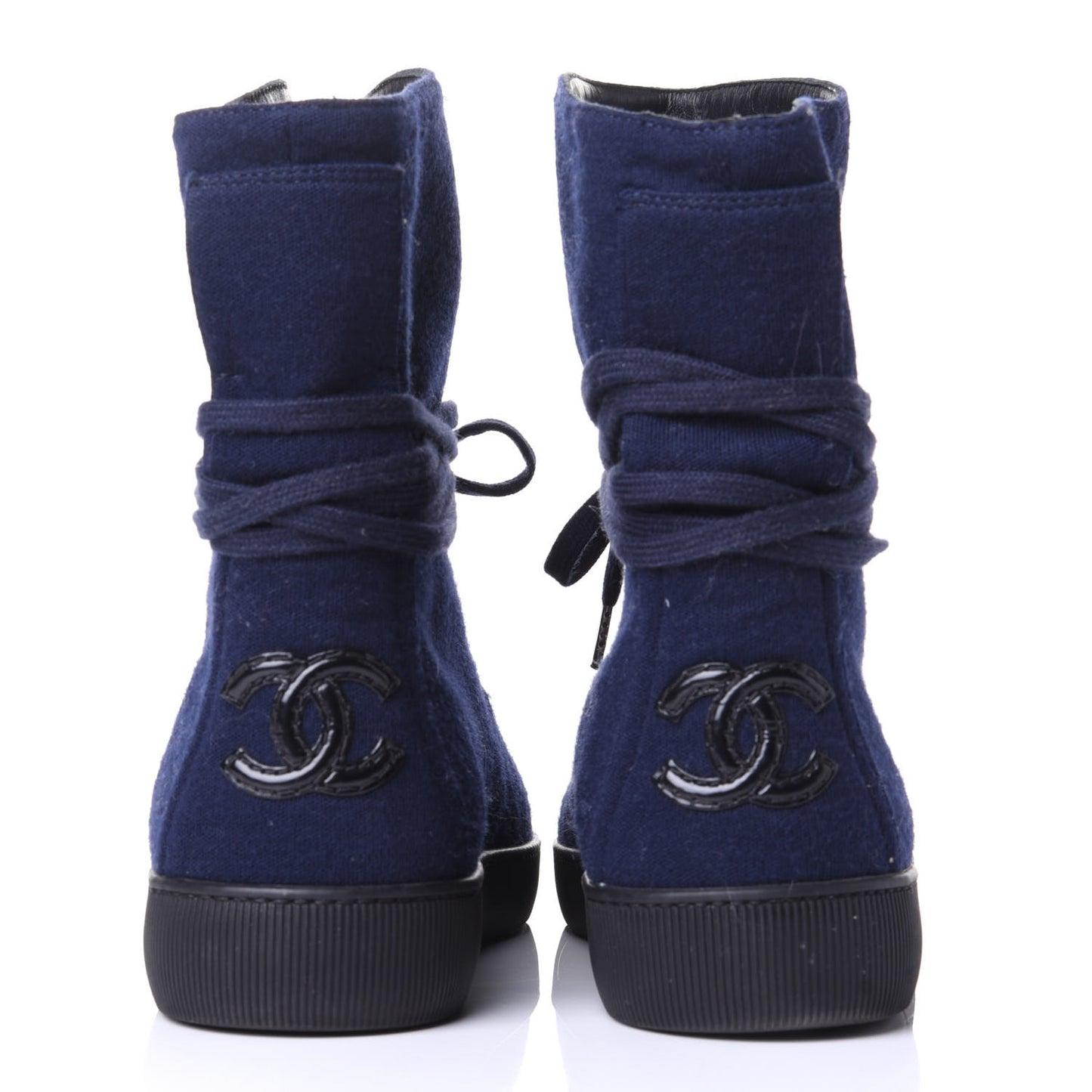 Jersey Lace Up High Top Sneakers 38.5 Black Navy