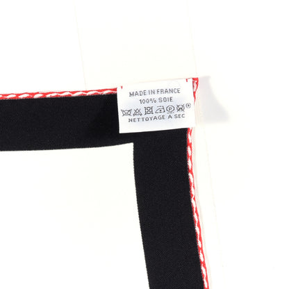 Hermes Silk Swinging Saint Germain Scarf 70 White Black Rouge 5 of 5