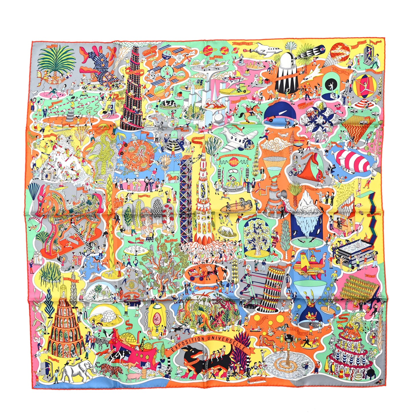 Silk Exposition Universelle Scarf 90 Orange Jaune Mutlicolor