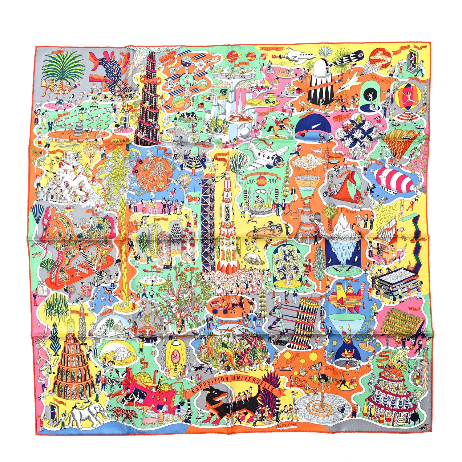 Hermes Silk Exposition Universelle Scarf 90 Orange Jaune Mutlicolor 1 of 4