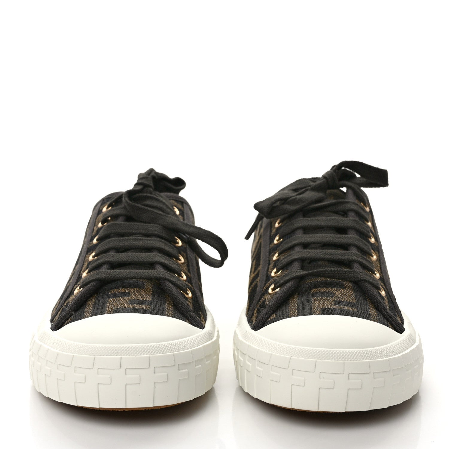Fendi Fabric Jacquard FF Womens Domino Low Top Sneakers 38 Tobacco 2 of 8