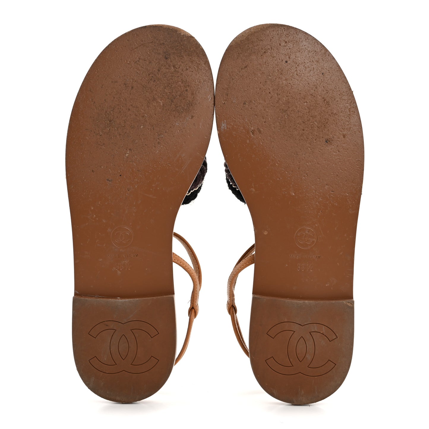 Lambskin Cord Chain CC Sandals 38.5 Brown Black Ivory