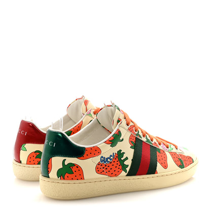 Gucci Calfskin Web Strawberry Print Womens Ace Sneakers 37 Ivory Red Green 5 of 10