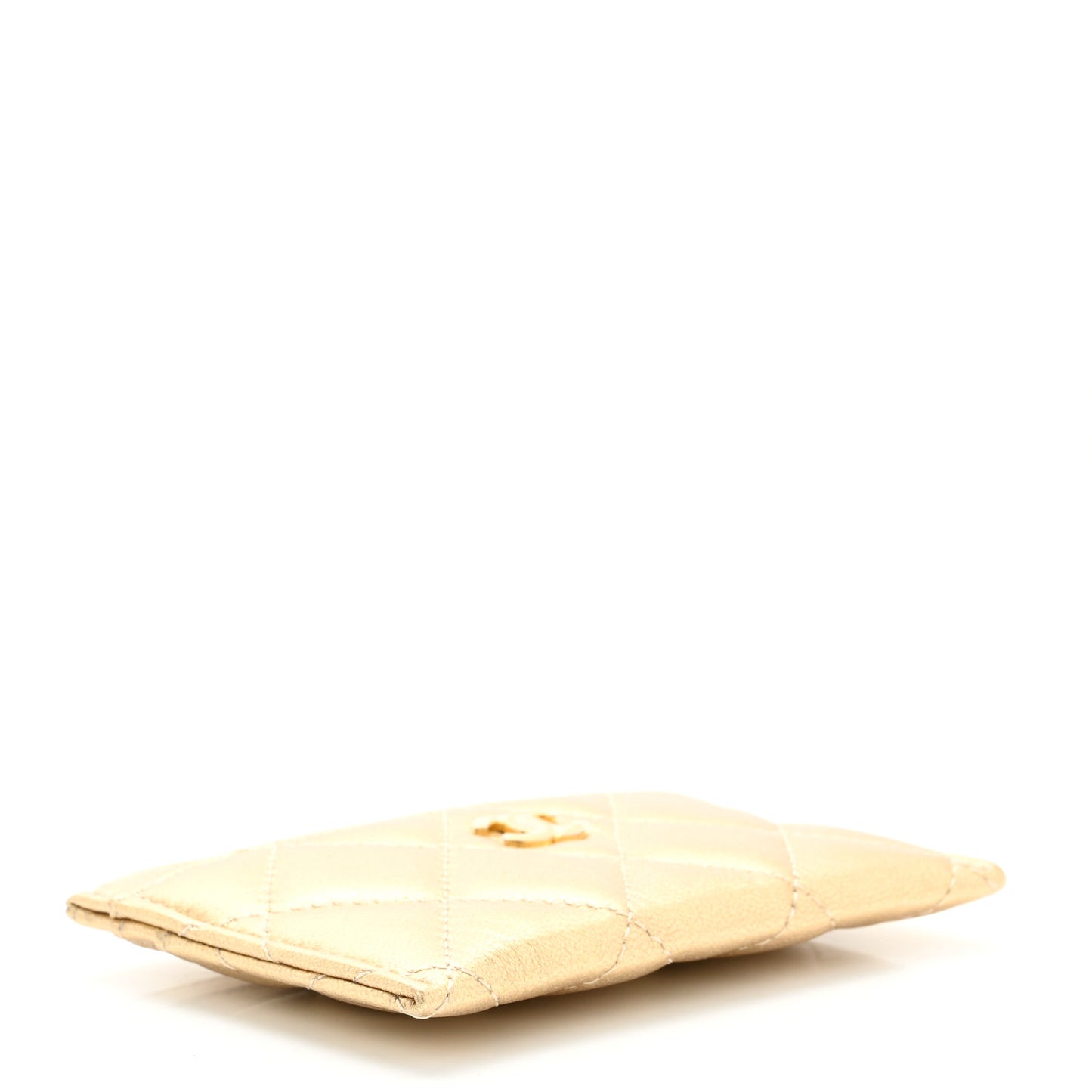 Metallic Lambskin Quilted CC Card Holder Gold