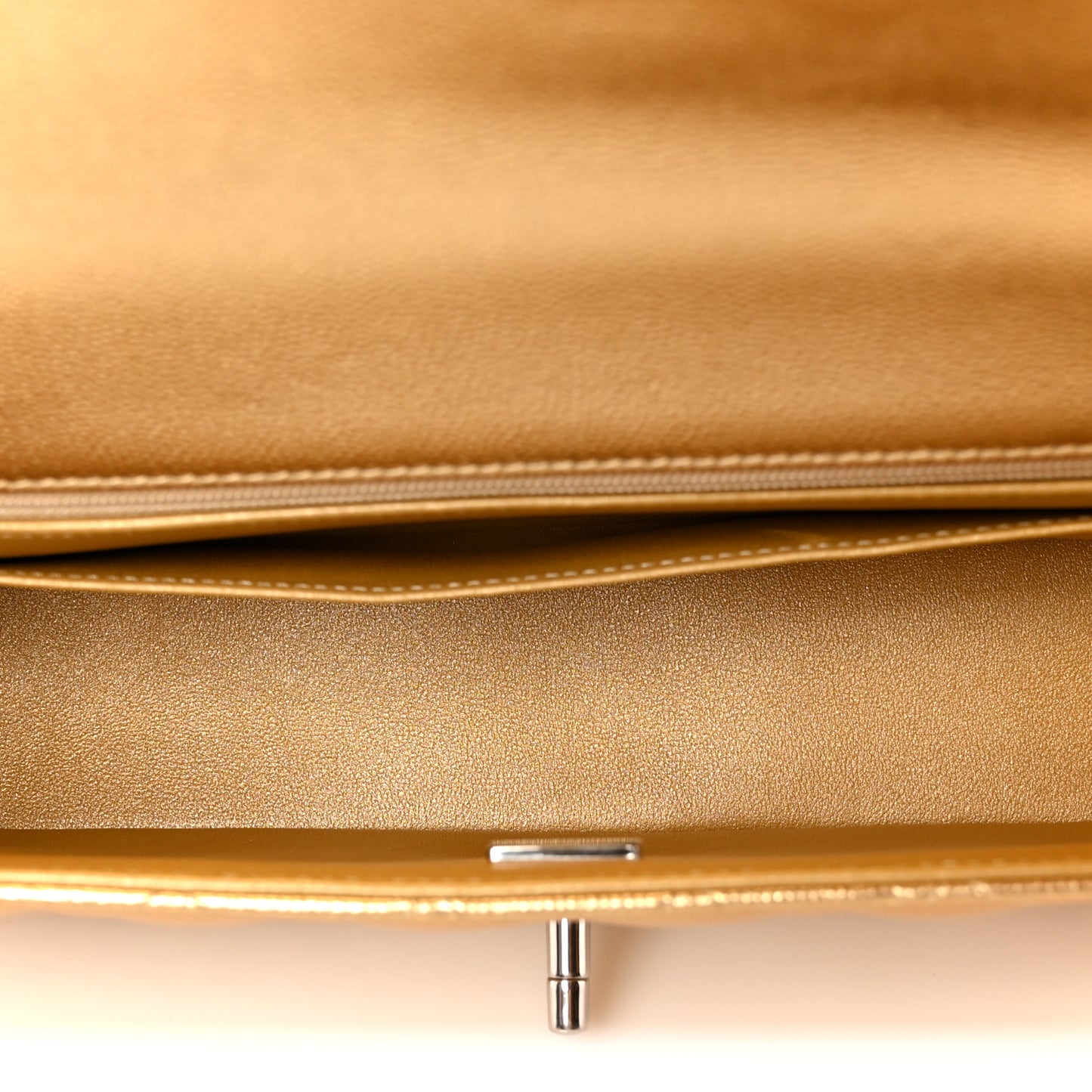 Metallic Caviar Quilted Top Handle East West Flap Gold