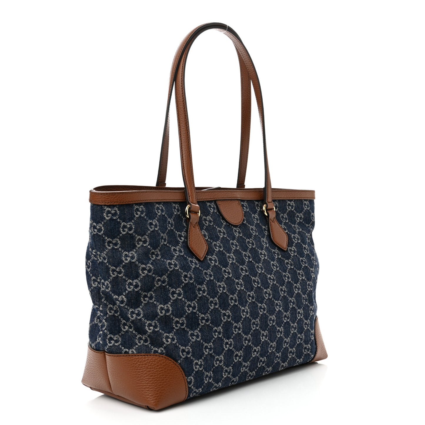New Denim GG Monogram Medium Ophidia Shopping Tote Blue Tea Cuir